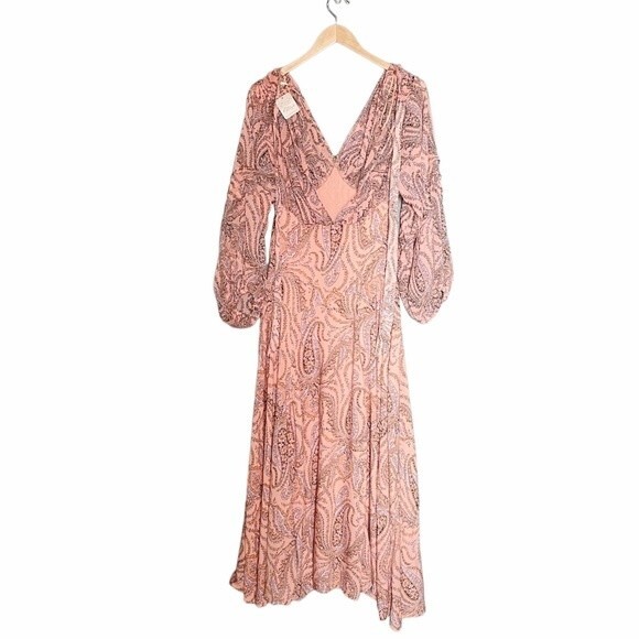 NWT Free People Mirage Maxi Dress Long Sleeve Flowy Boho Peach Combo Size 2 NEW - Picture 6 of 16